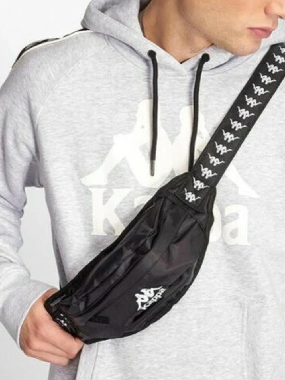 Kappa Black Belt Bag with White Logo Strap